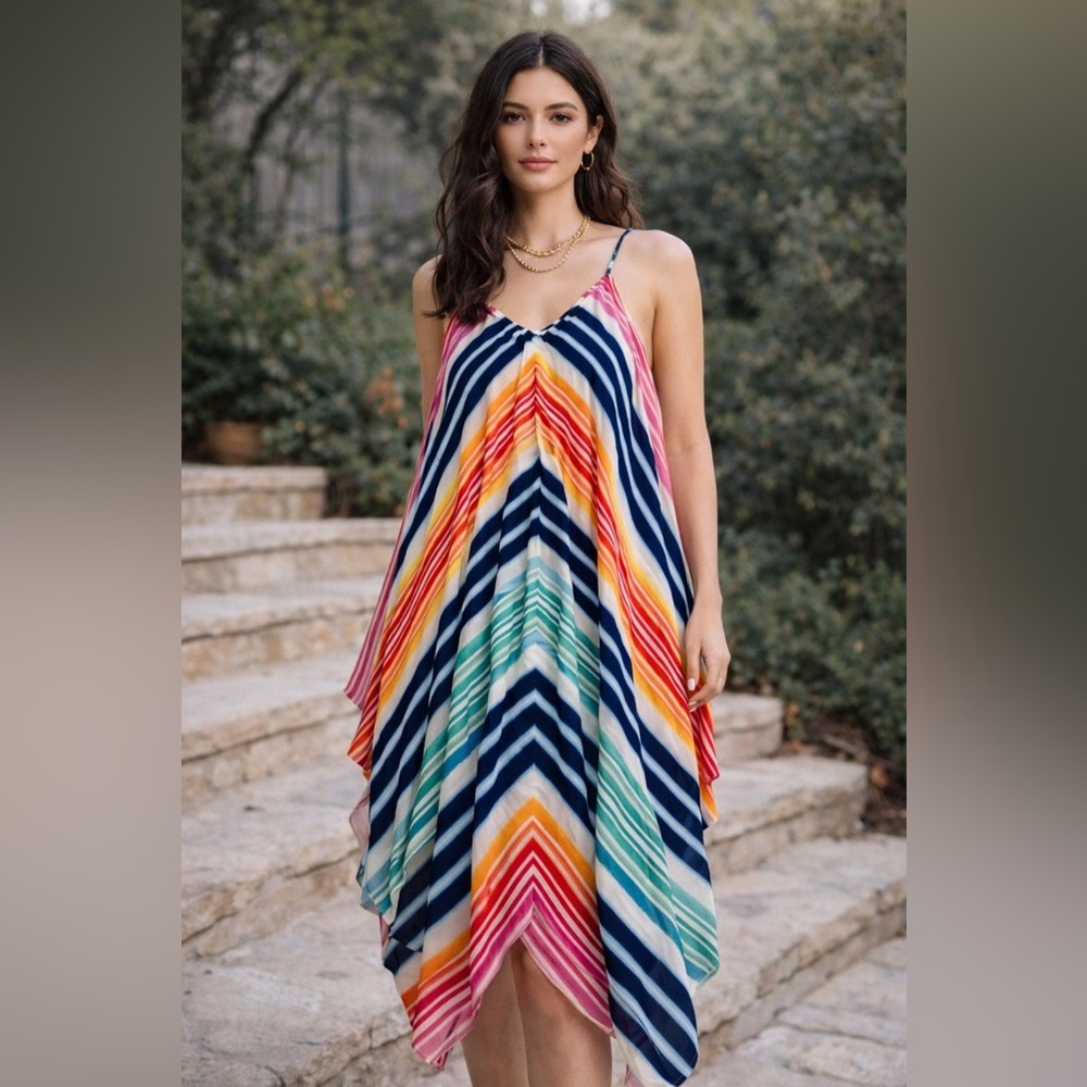 NWT Tommy Bahama Rainbow Chevron Scarf Dress S/M $149 Retail